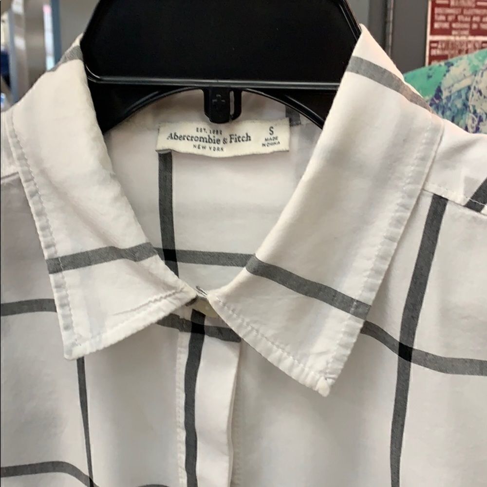 Abercrombie & Fitch blouse white grey checks small - Picture 4 of 8
